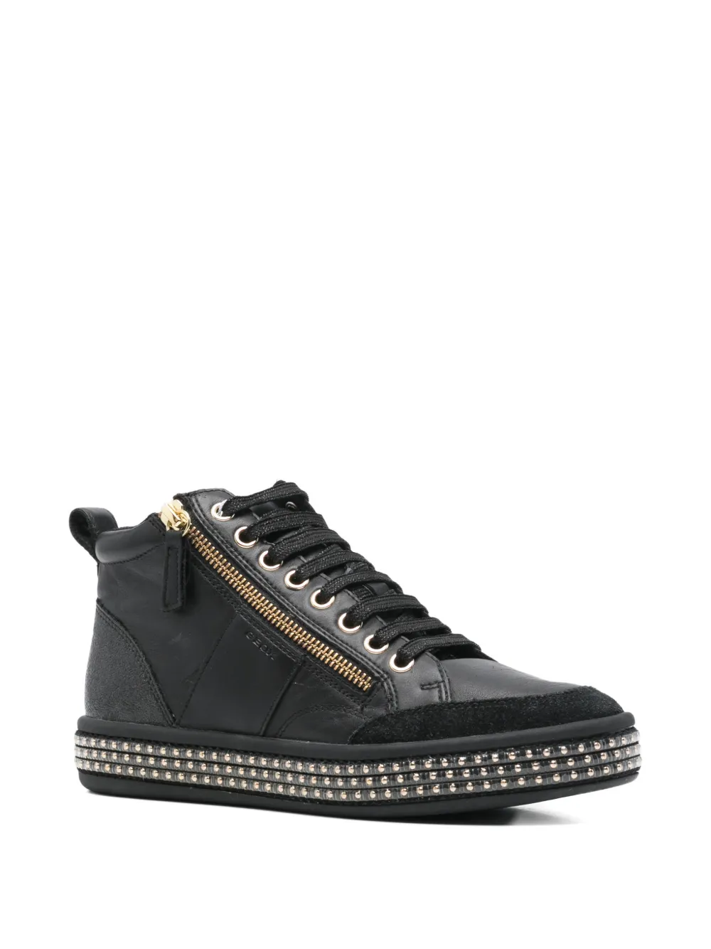 Geox Leelu Zip-up Embellished Sneakers In Black