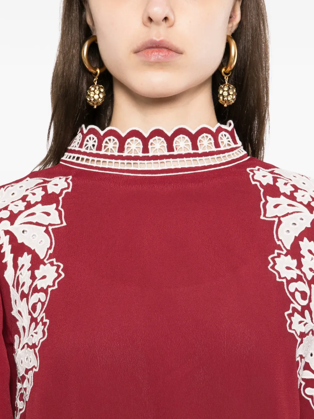 FARM Rio Shirt met geborduurde bloemen Rood