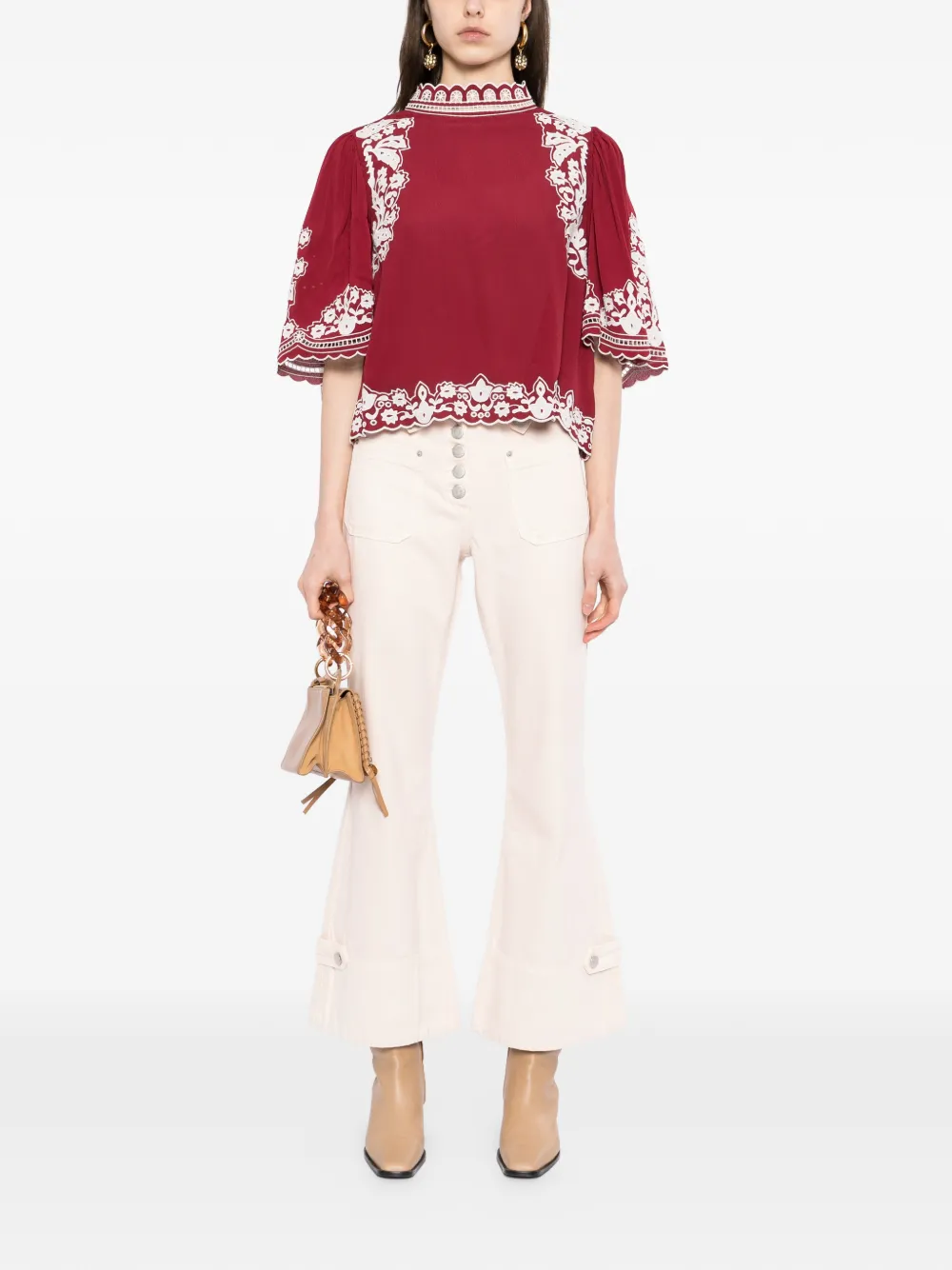 FARM Rio floral-embroidered blouse - Rosso