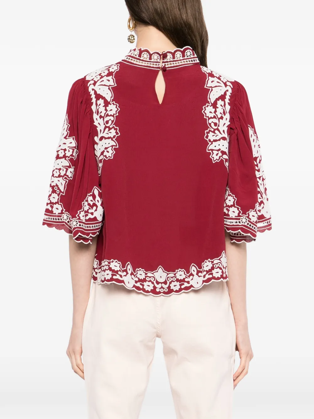 FARM Rio Shirt met geborduurde bloemen Rood