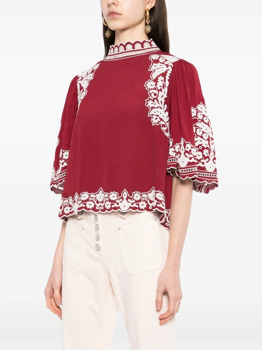 FARM Rio Shirt met geborduurde bloemen Rood