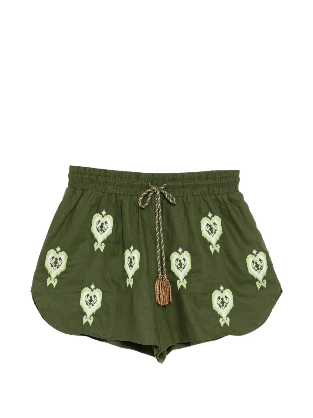 FARM Rio heart-embroidered tapestry shorts - Verde