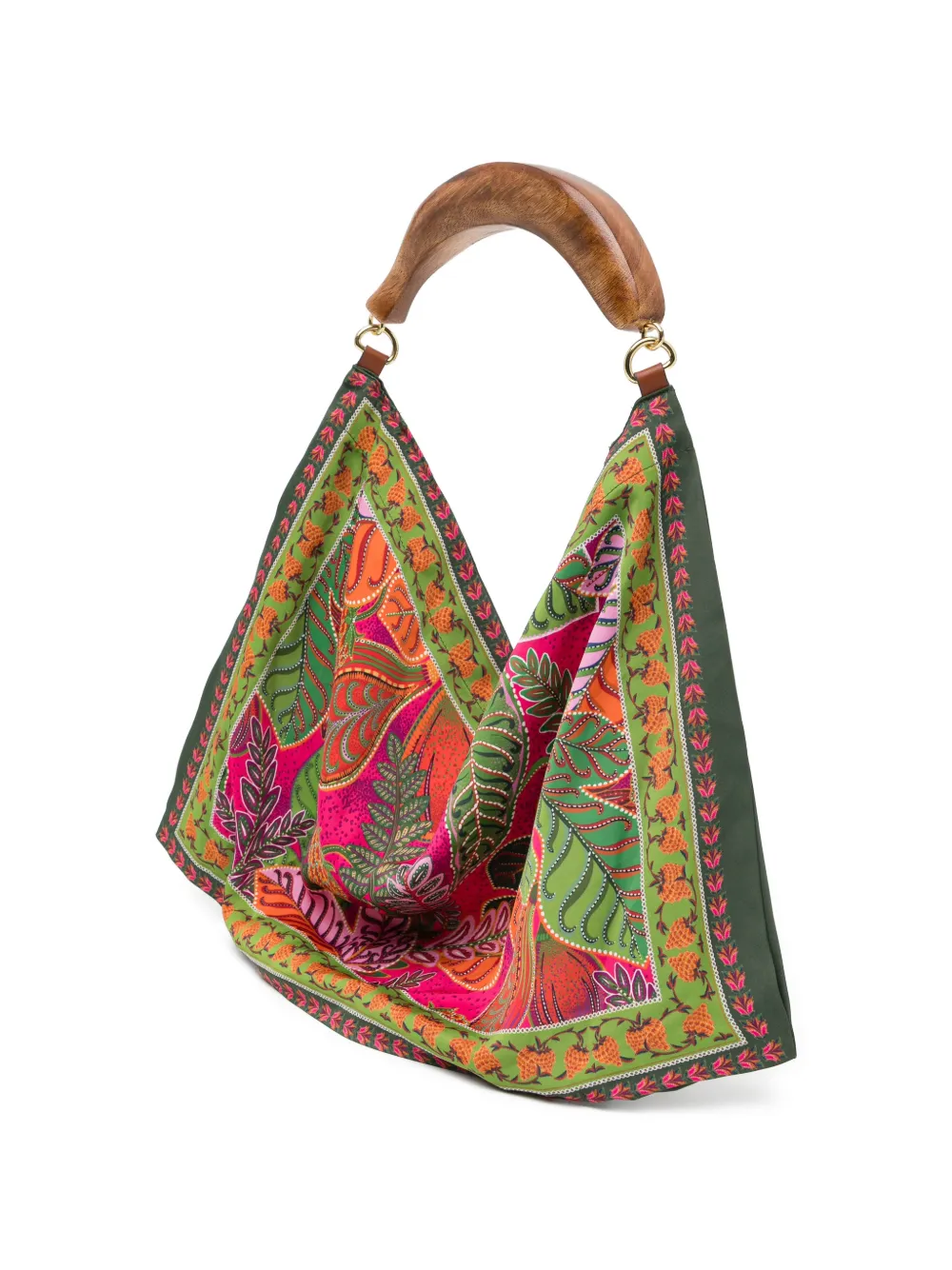  Farm Rio Wooden Handle Print Tote Bag - Green 