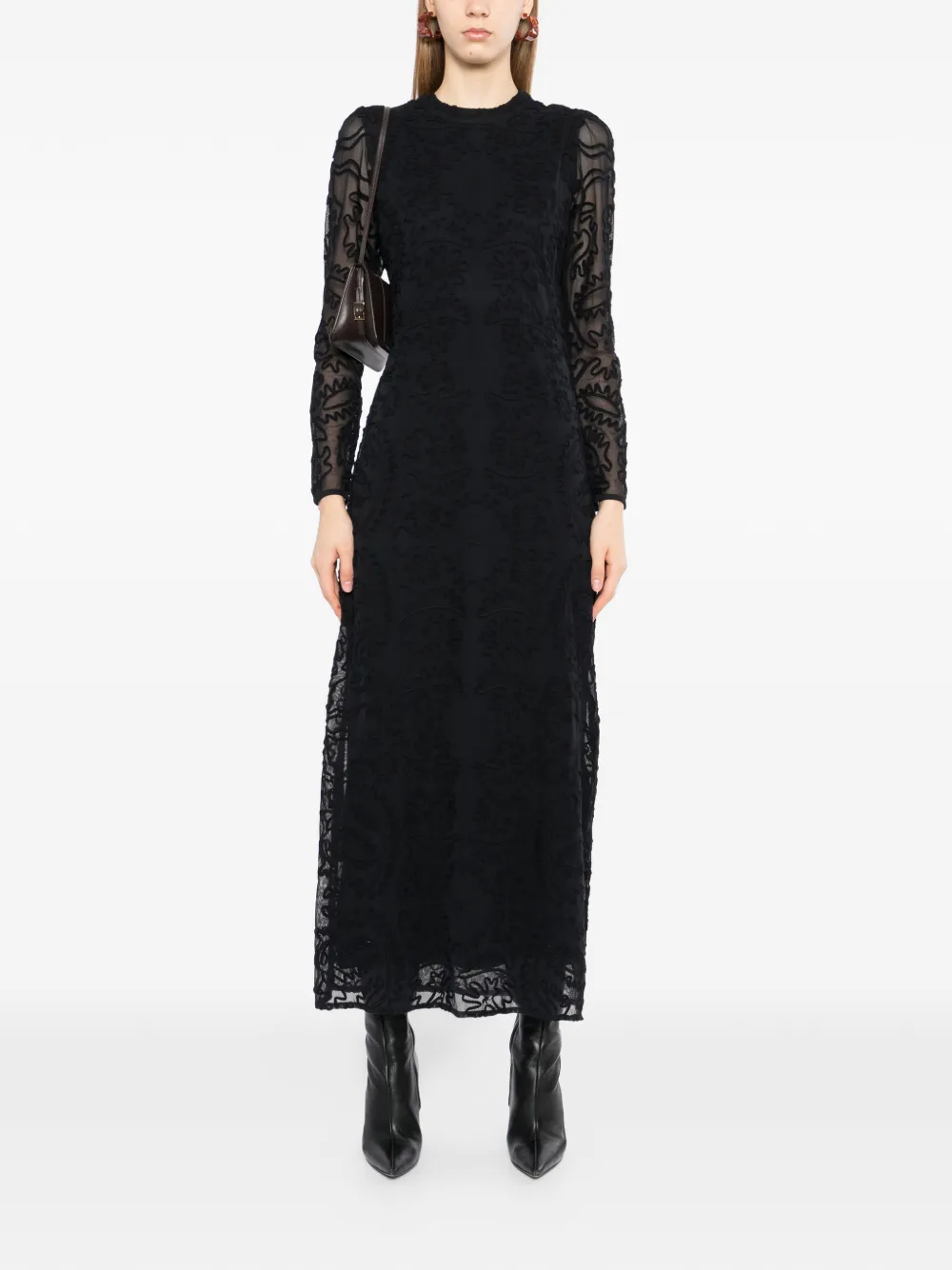 FARM Rio Maxi-jurk met geborduurde bloemen Zwart