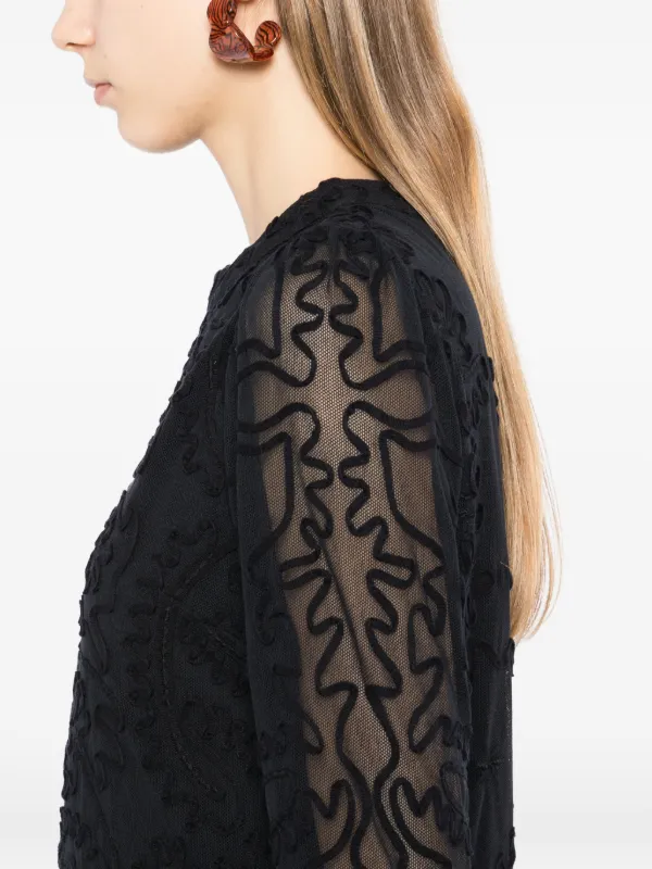 sachin and babi light blue dress Black Embroidered Tulle Belted Long Sleeve Mini Dress