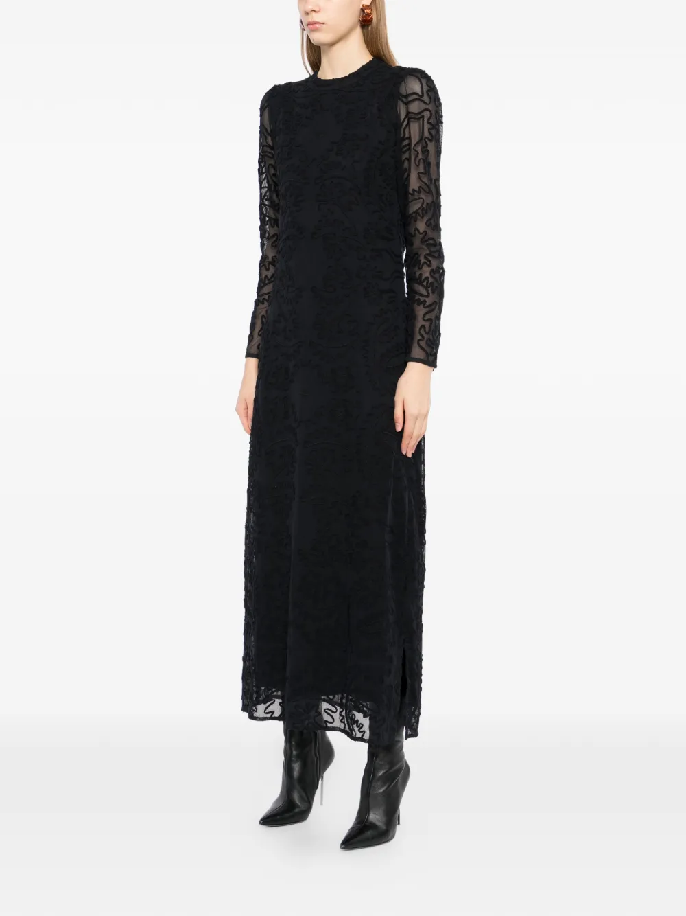 FARM Rio Maxi-jurk met geborduurde bloemen Zwart