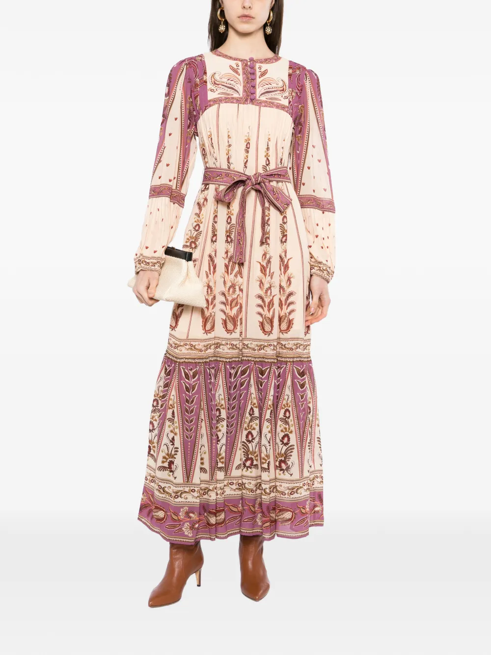 FARM Rio Maxi-jurk met bloemenprint Beige
