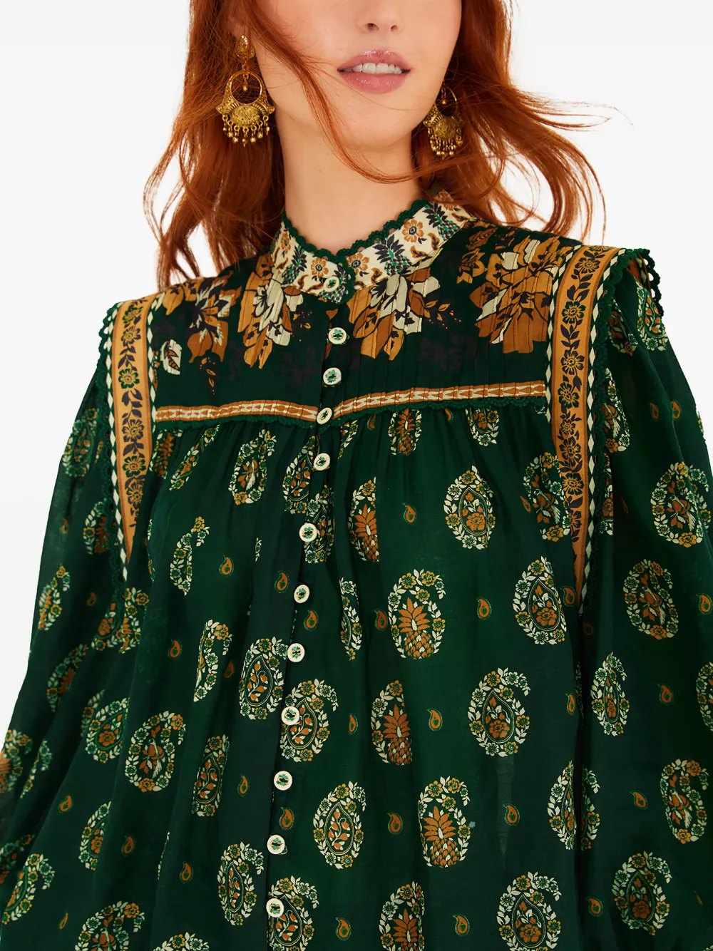  Farm Rio Tayla Buttoned Blouse - Green 