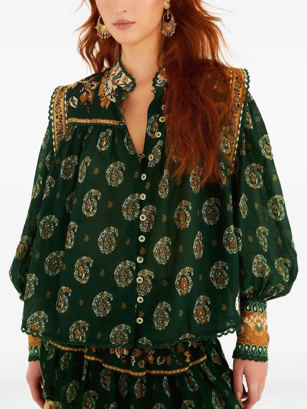 FARM Rio Tayla lace buttoned puff sleeve blouse