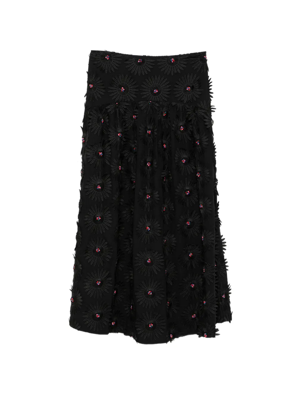 FARM Rio floral-appliqué midi skirt - Nero