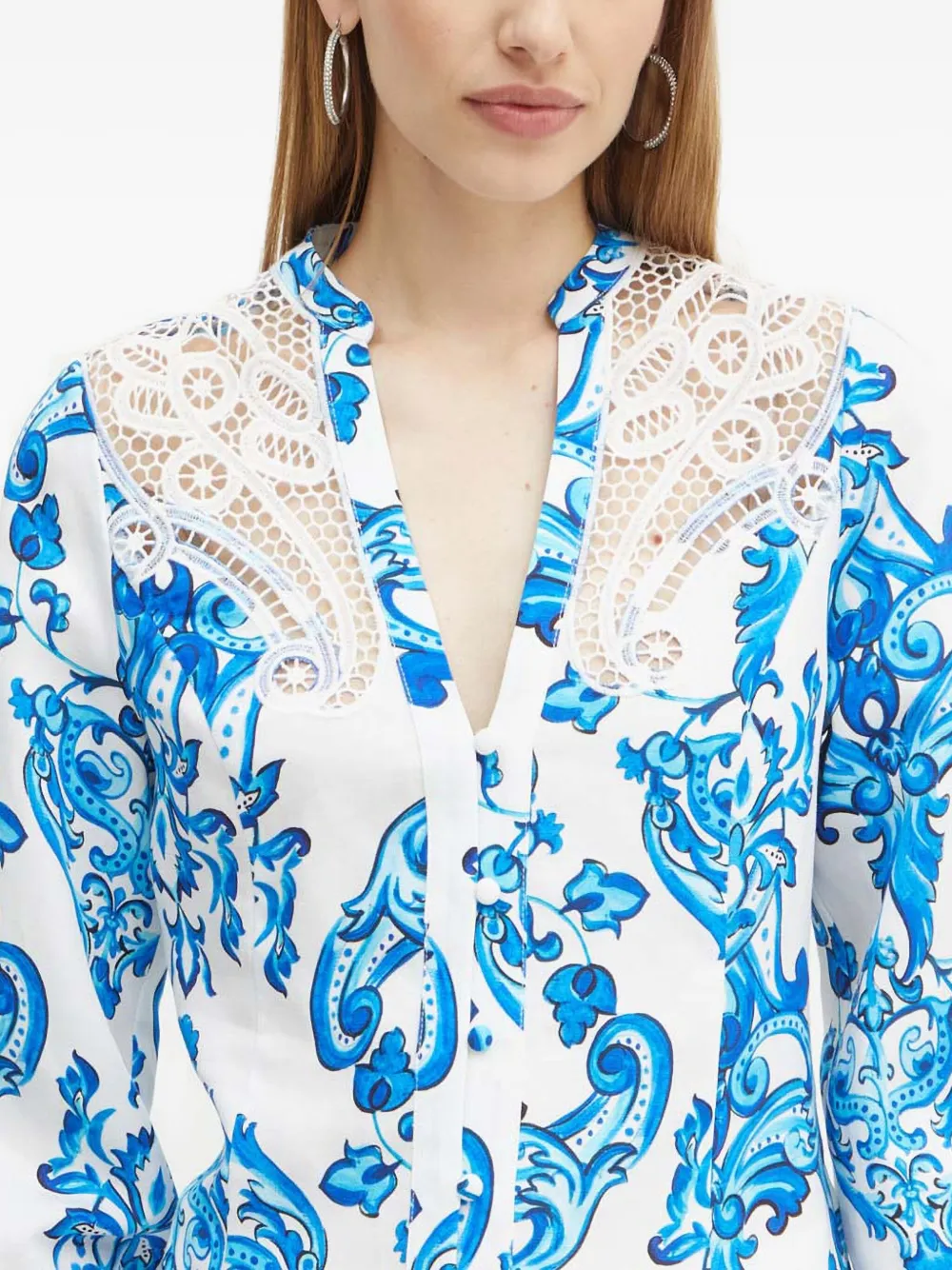 Marciano Lace Printed Blouse In Blue