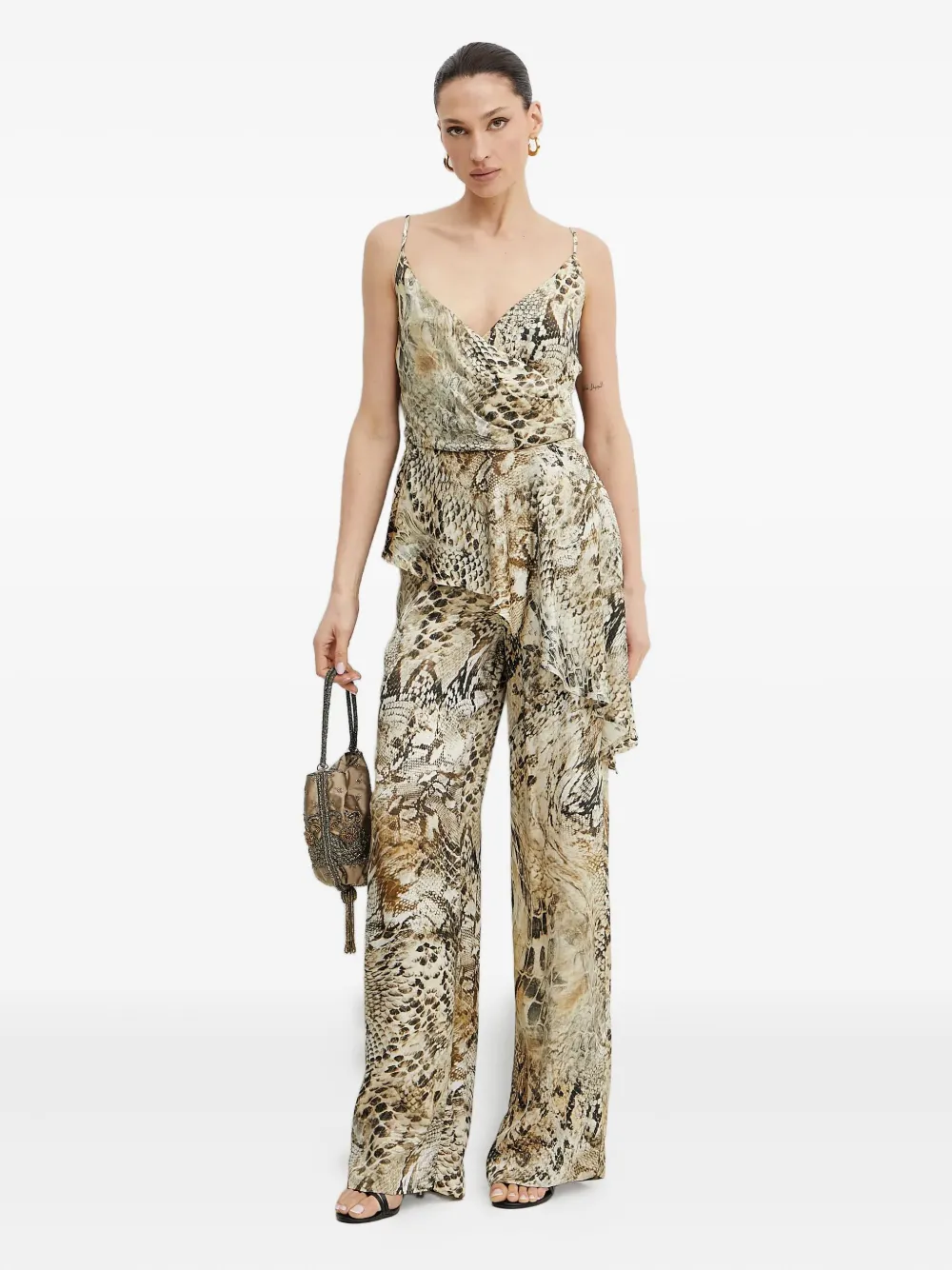 Marciano Giselle Draped Snake-print Top In Brown