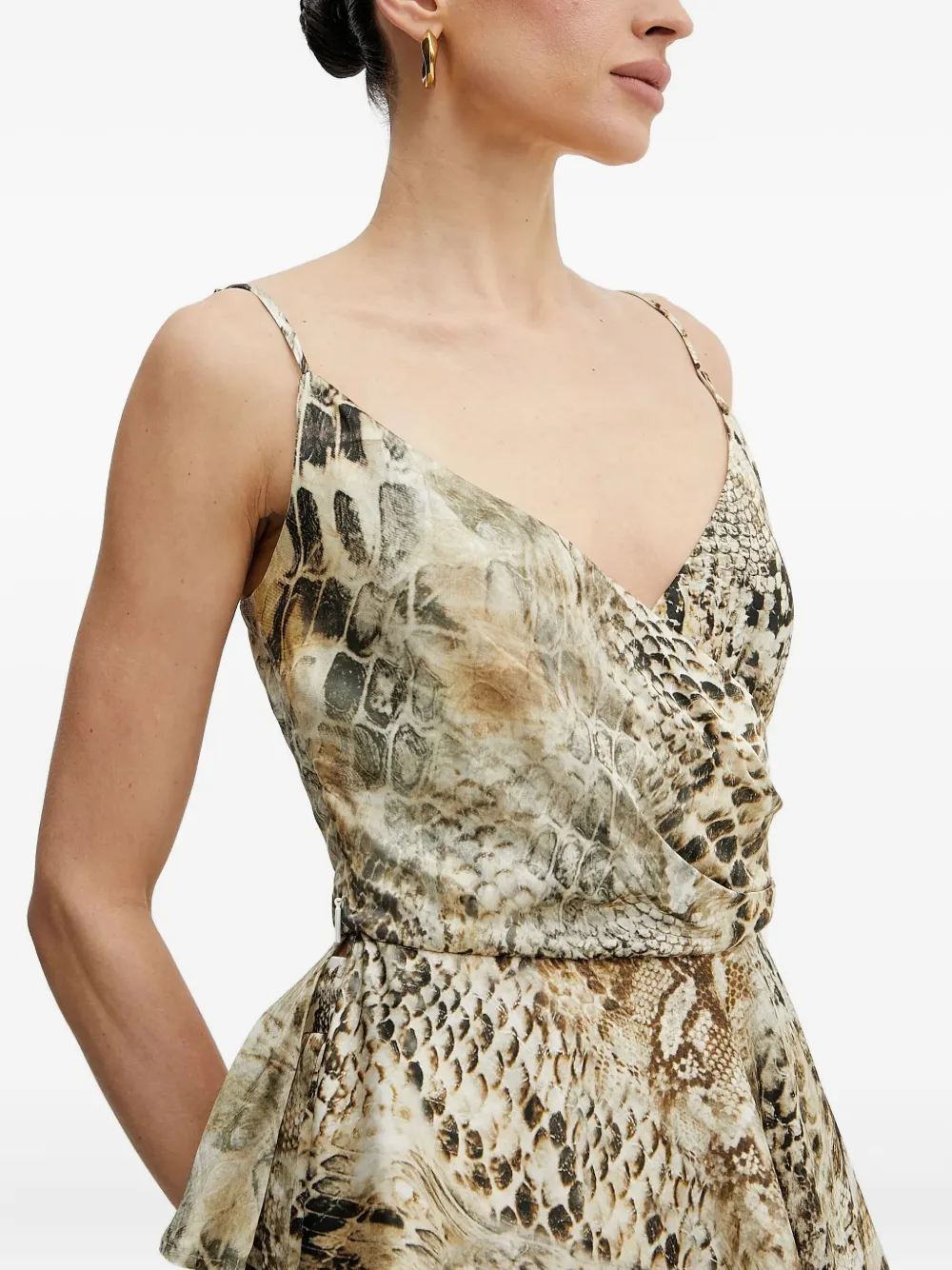 Marciano Giselle Draped Snake-print Top In Brown