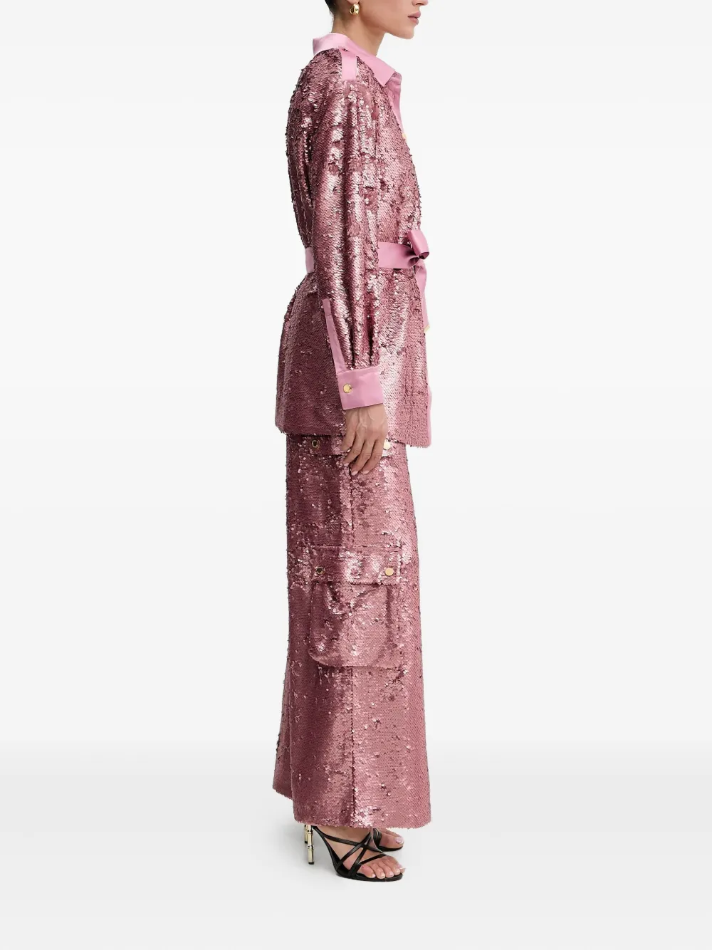 Marciano Kaia Sequinned Belted Shirt In Pink