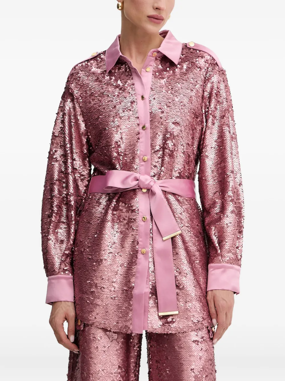 Marciano Kaia Sequinned Belted Shirt In Pink