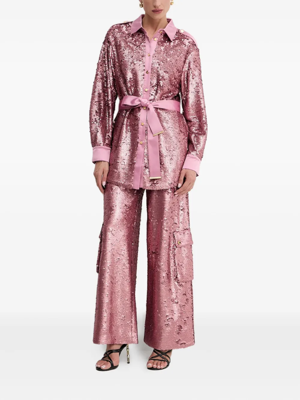Marciano Kaia Sequinned Belted Shirt In Pink