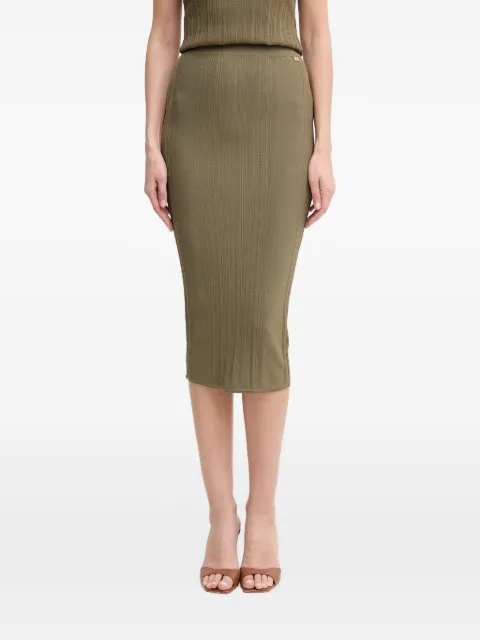 MARCIANO by GUESS ribbed logo-plaque midi skirt