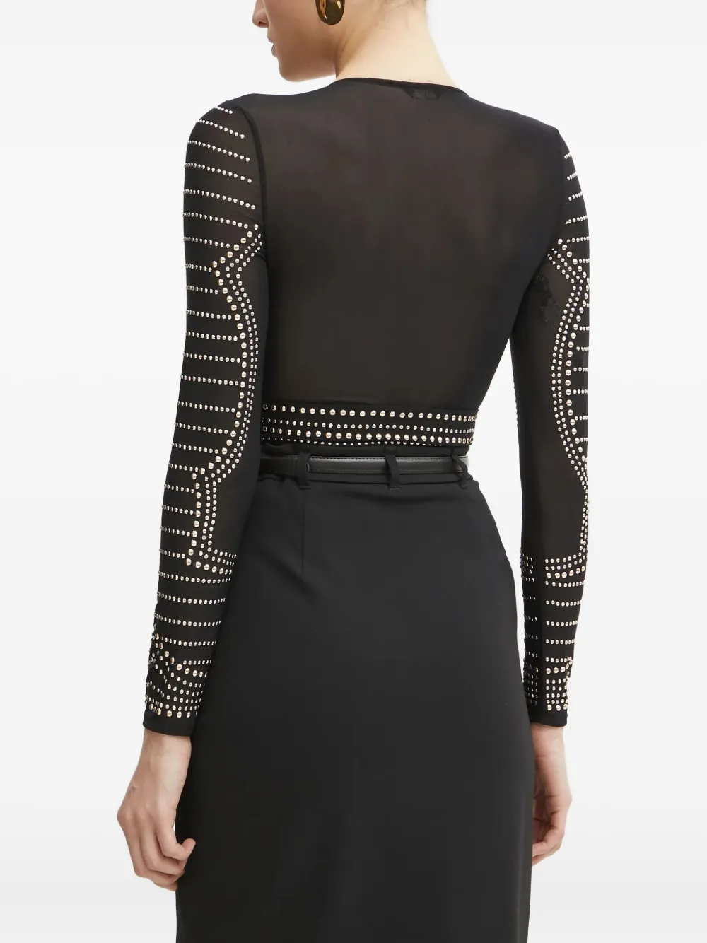 Guess Usa Studded-embellishment V-neck Bodysuit In Black