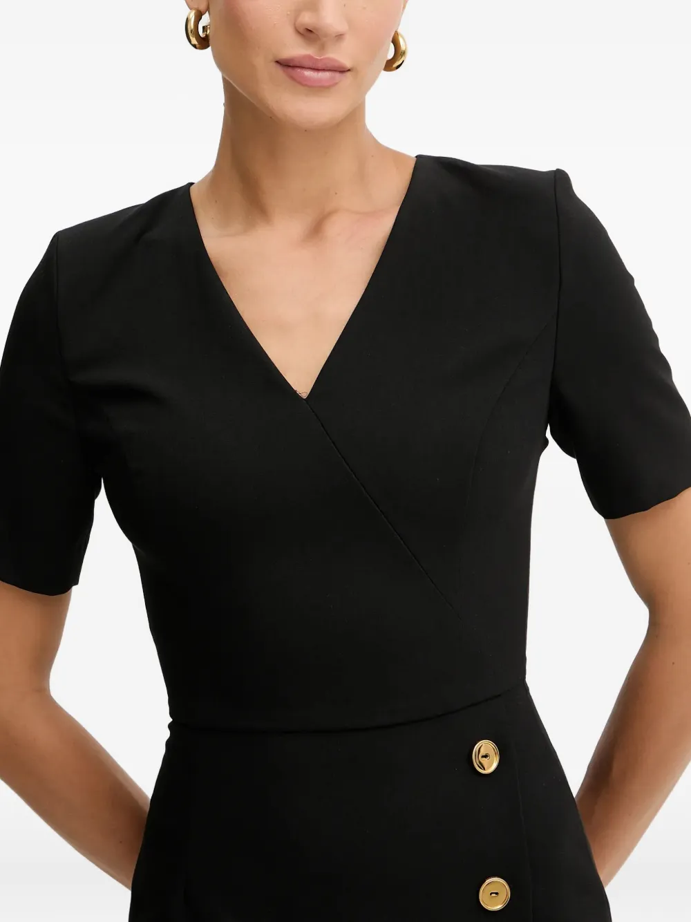 Guess Usa Button V-neck Midi Dress In Blue