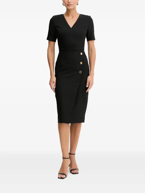 guess midi dress GUESS Floral Chiffon Midi Dress Ruffle V-Neck Balloon Sleeve Black Multicolor