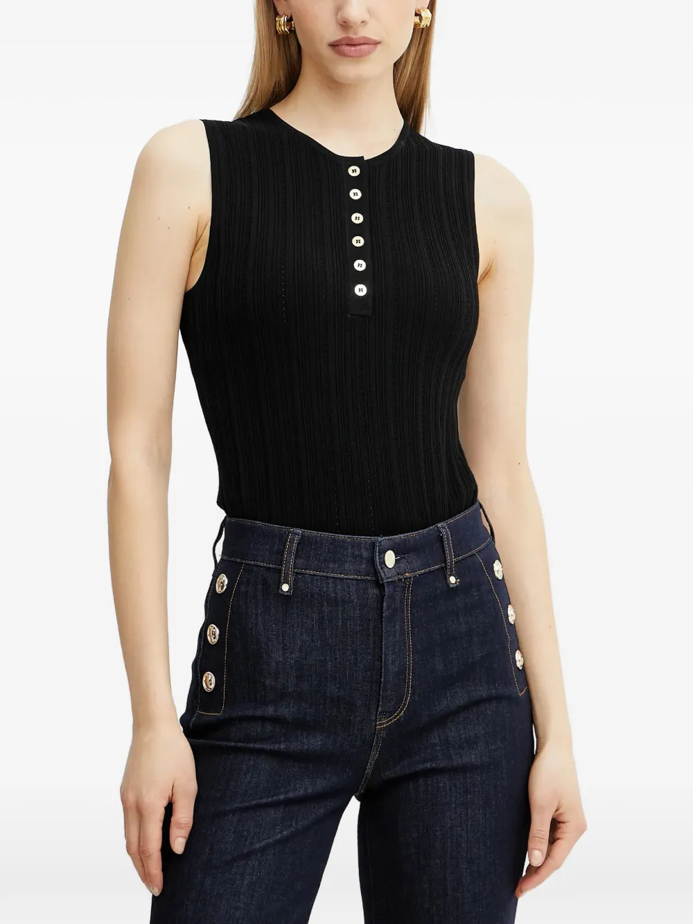 GUESS USA button-embellished tank top | Black | Image 1