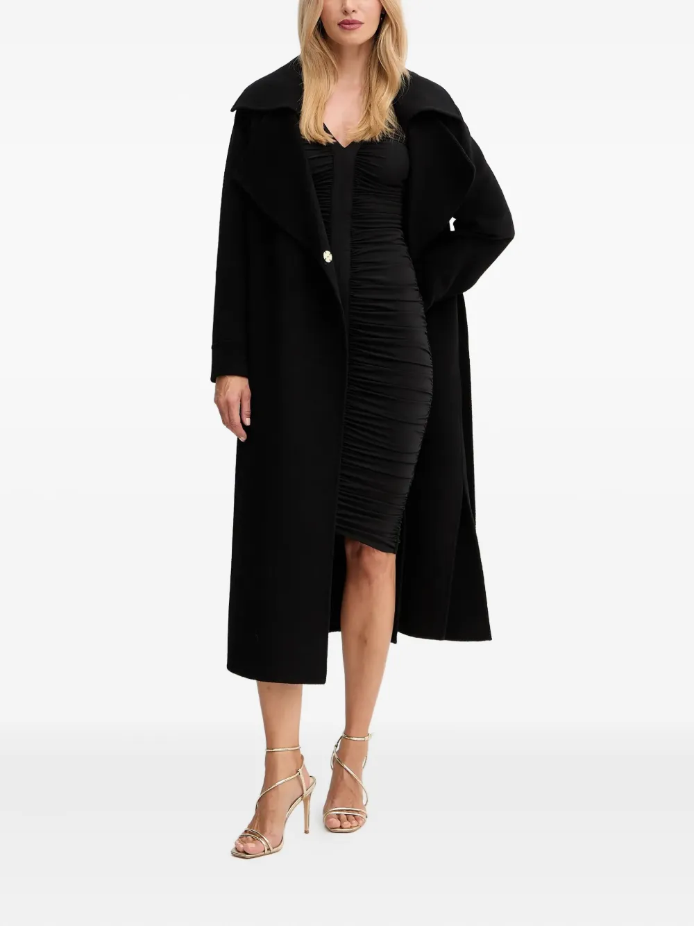 Marciano ruched-detail V-neck midi dress - Zwart