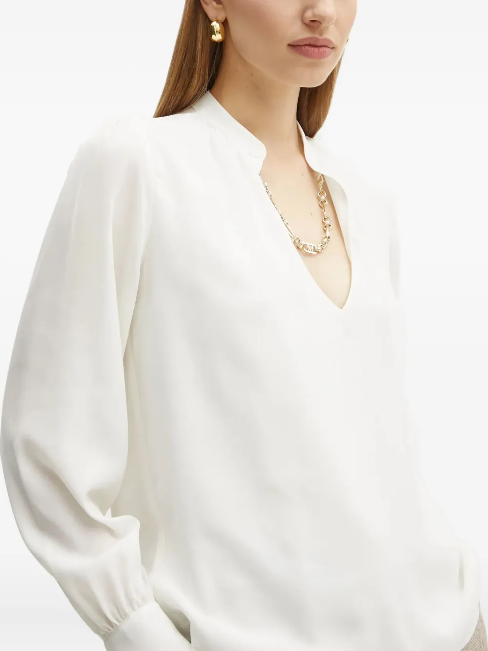 Guess Usa V-neck Long-sleeve Blouse In Neutral