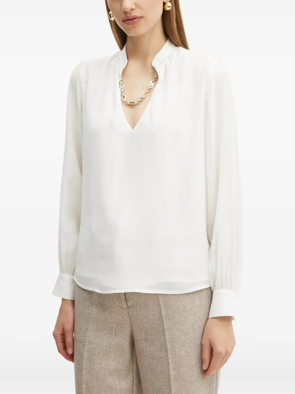 Guess Usa V-neck Long-sleeve Blouse In Neutral