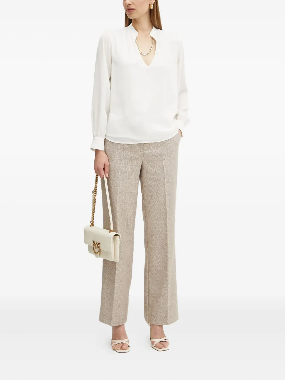 Guess Usa V-neck Long-sleeve Blouse In Neutral