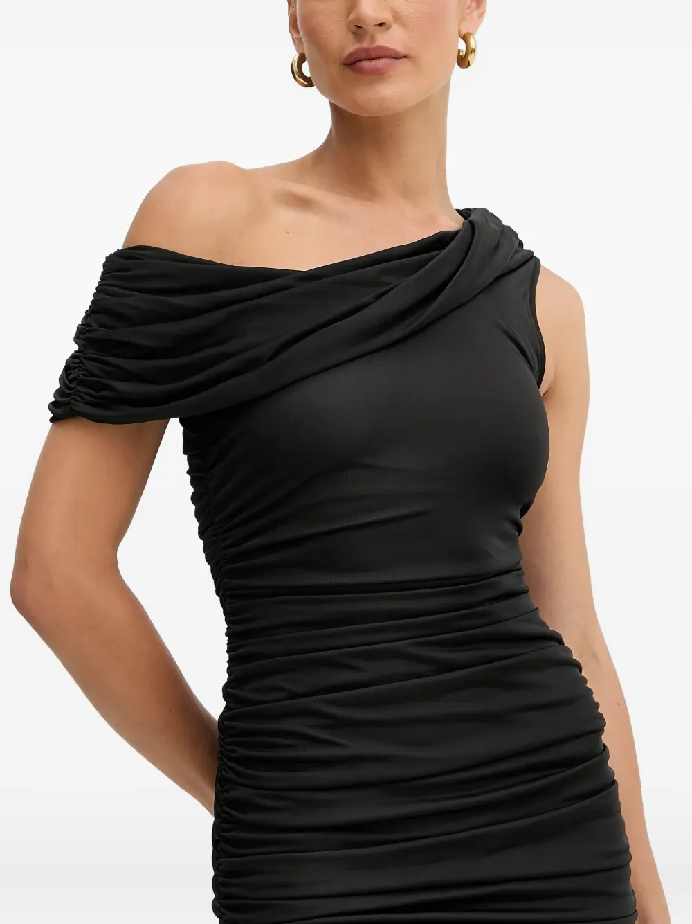 Guess Usa Patty Draped Ruched Mini Dress In Black