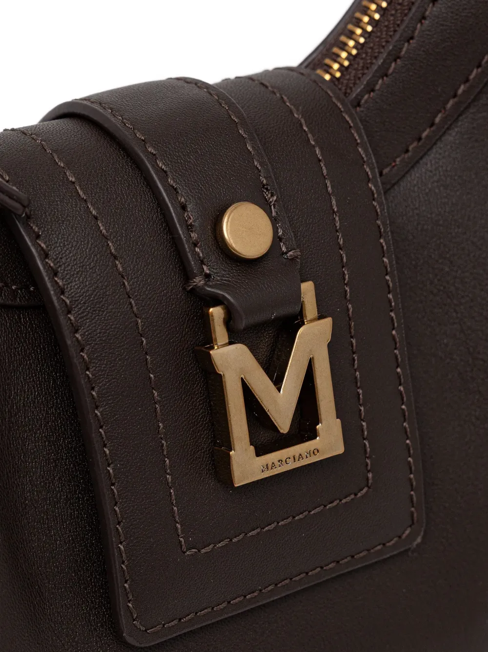 GUESS USA x Marciano leren schoudertas met logoplakkaat Bruin