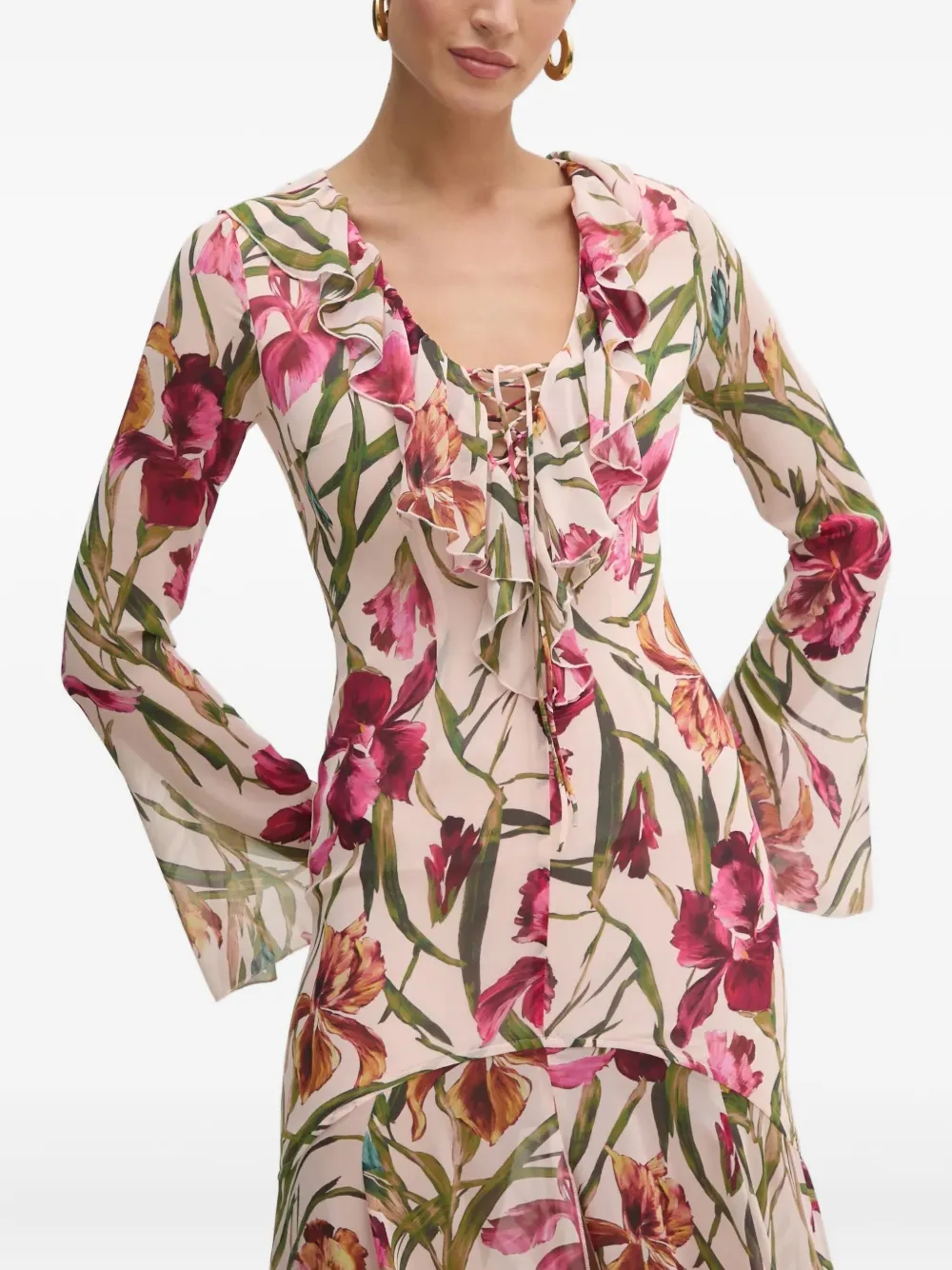 MARCIANO by GUESS Iris maxi-jurk met ruches en bloemenprint Beige
