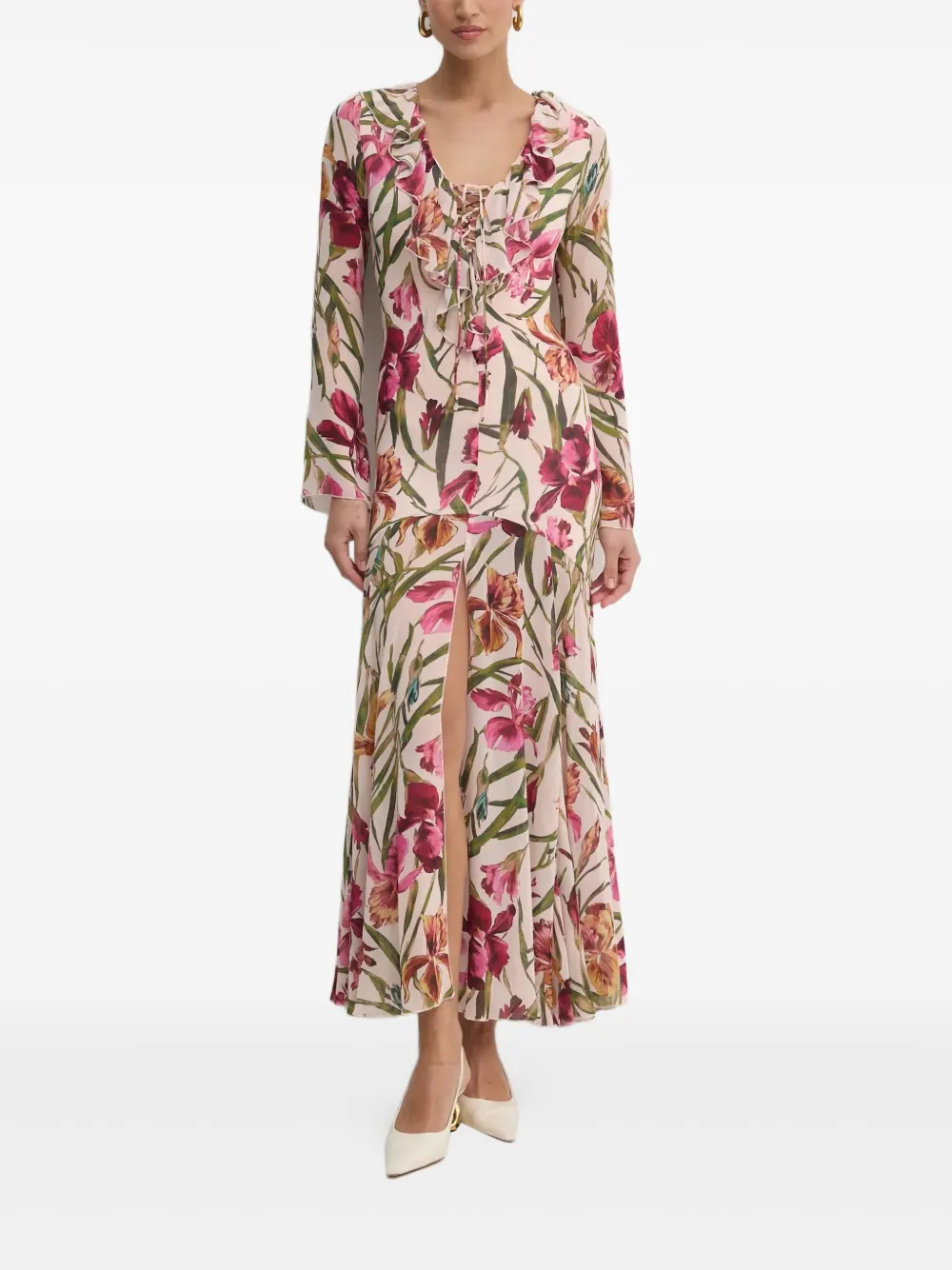 MARCIANO by GUESS Iris maxi-jurk met ruches en bloemenprint Beige