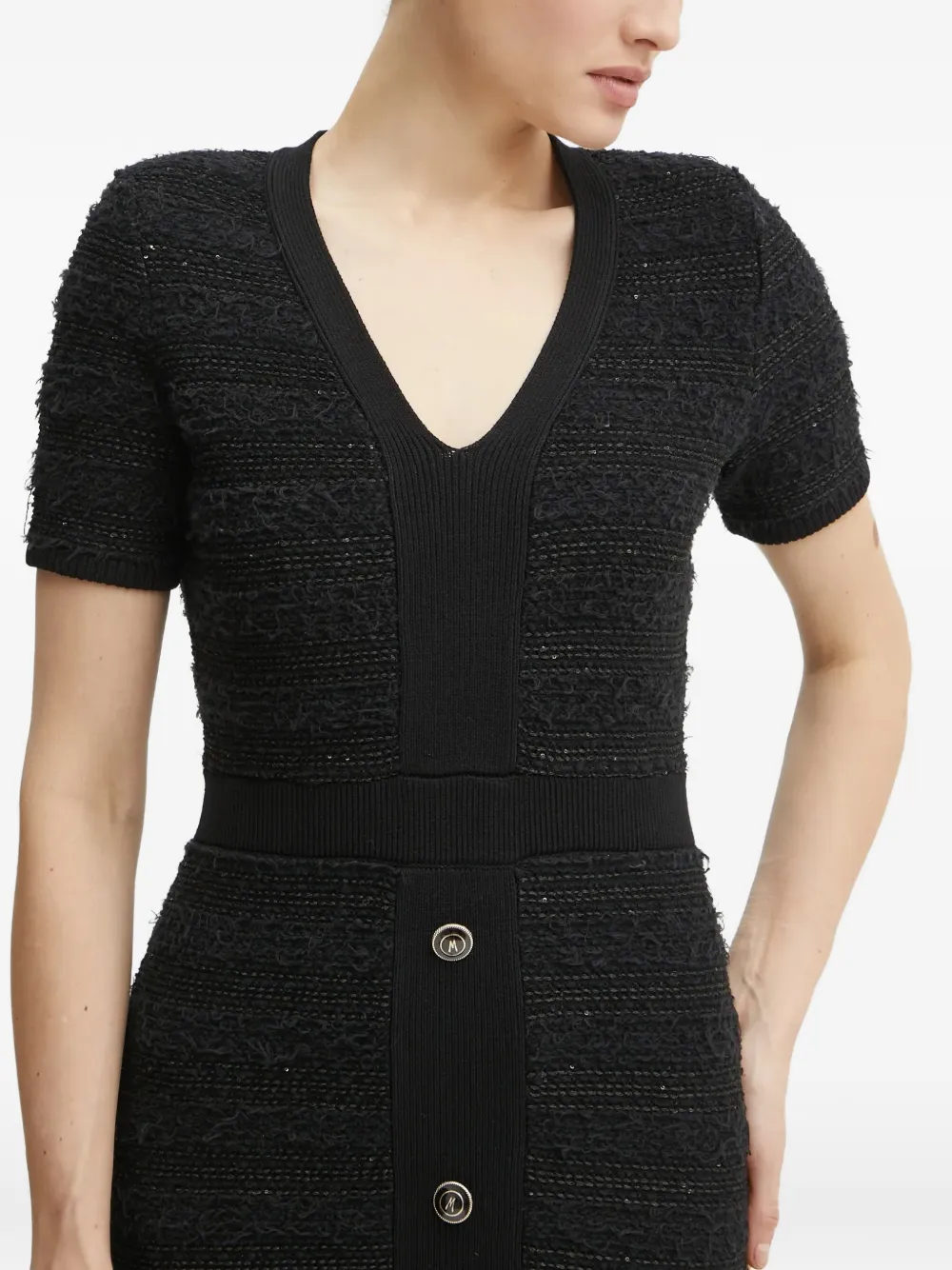 Marciano Button-detail Short-sleeve Mini Dress In Black