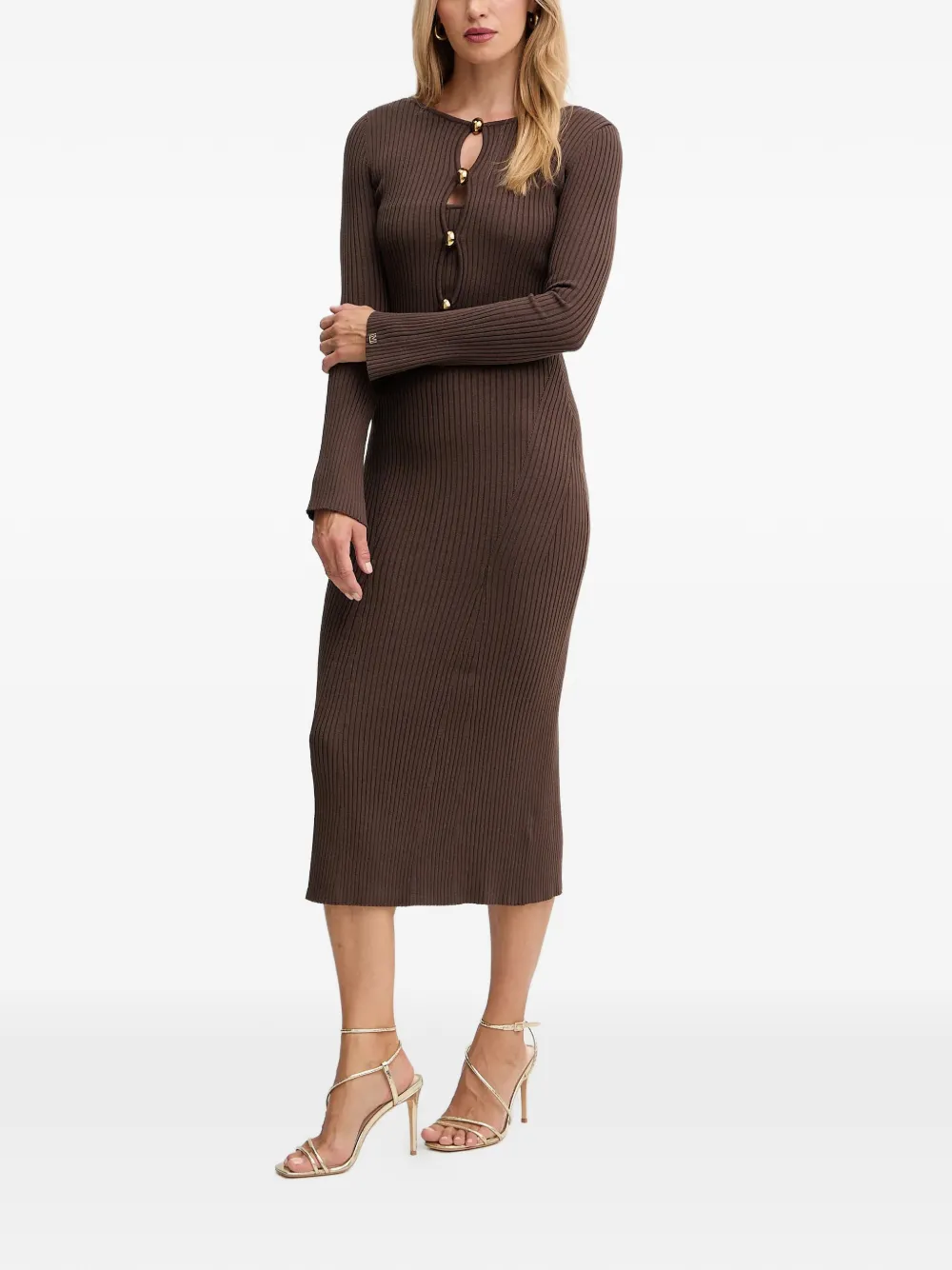 MARCIANO by GUESS Geribbelde jurk met knopen - Bruin