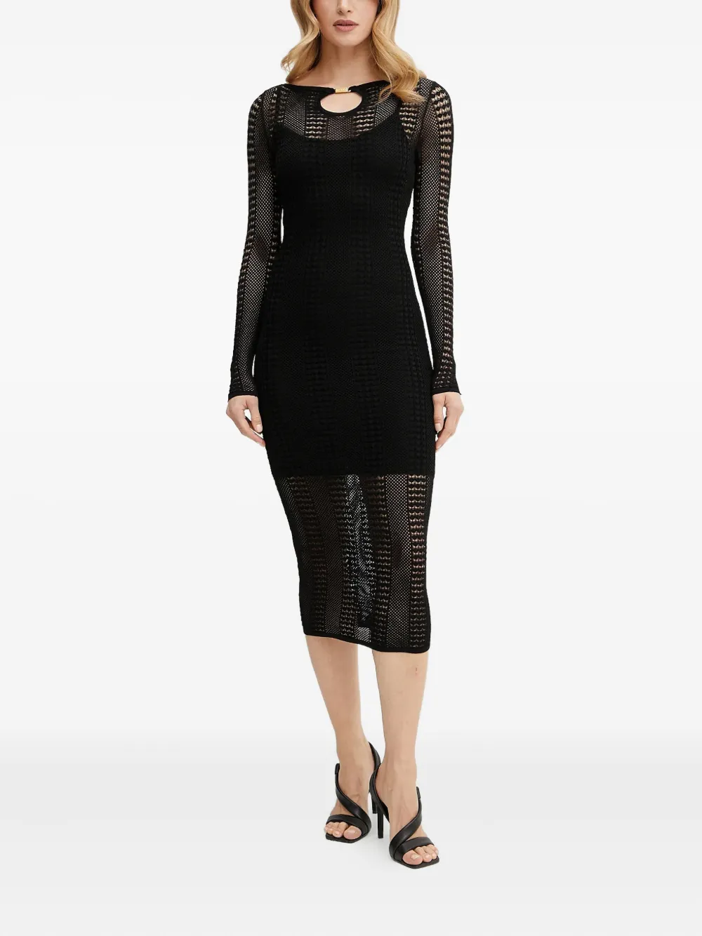 Marciano long-sleeve keyhole midi dress - Zwart