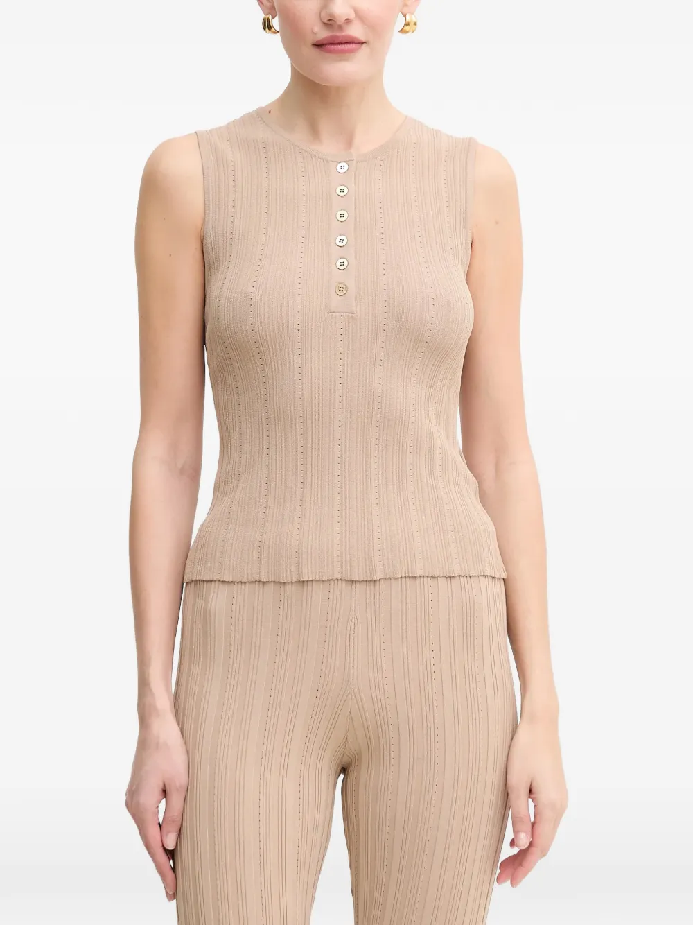 Marciano Buttoned Ribbed Tank Top In Neutral