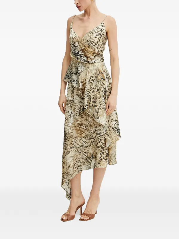 MARCIANO By GUESS Ruffled animal-print Midi Dress | Neutrals | FARFETCH