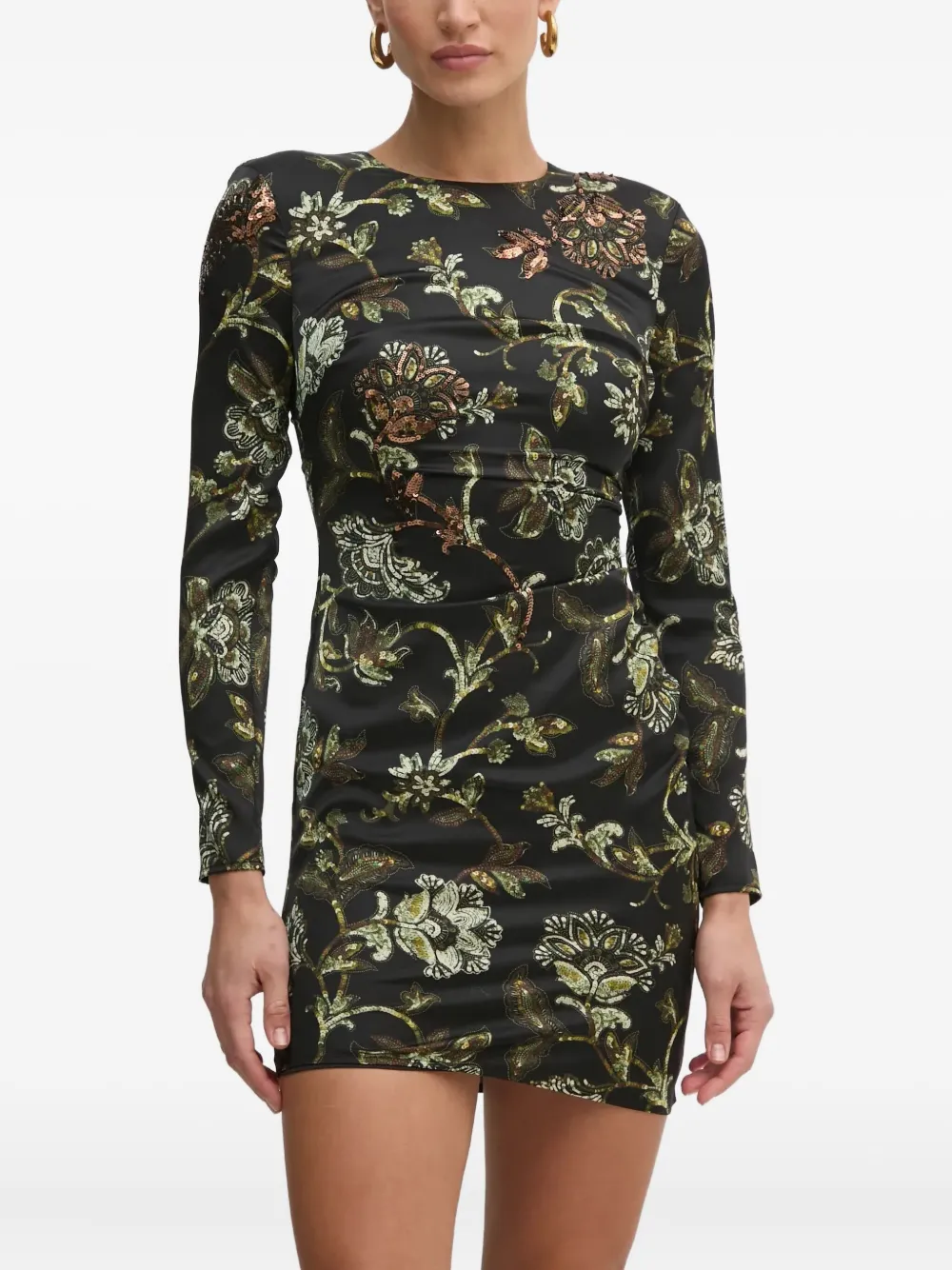 Guess Usa Sequin-detail Floral-pattern Mini Dress In Black