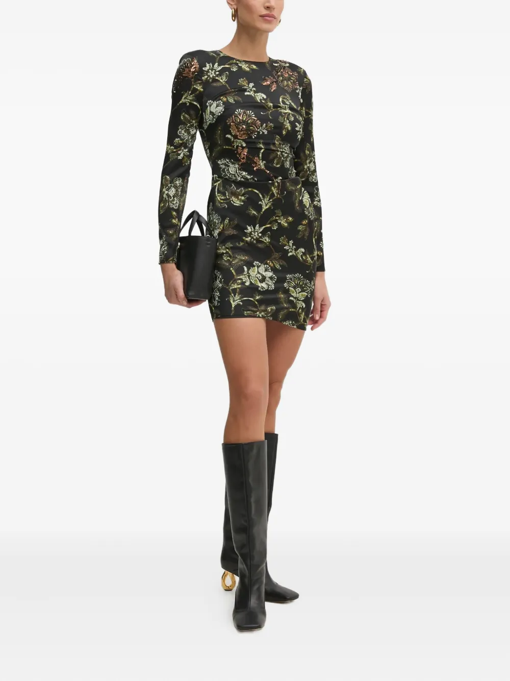 GUESS USA sequin-detail floral-pattern mini dress - Zwart