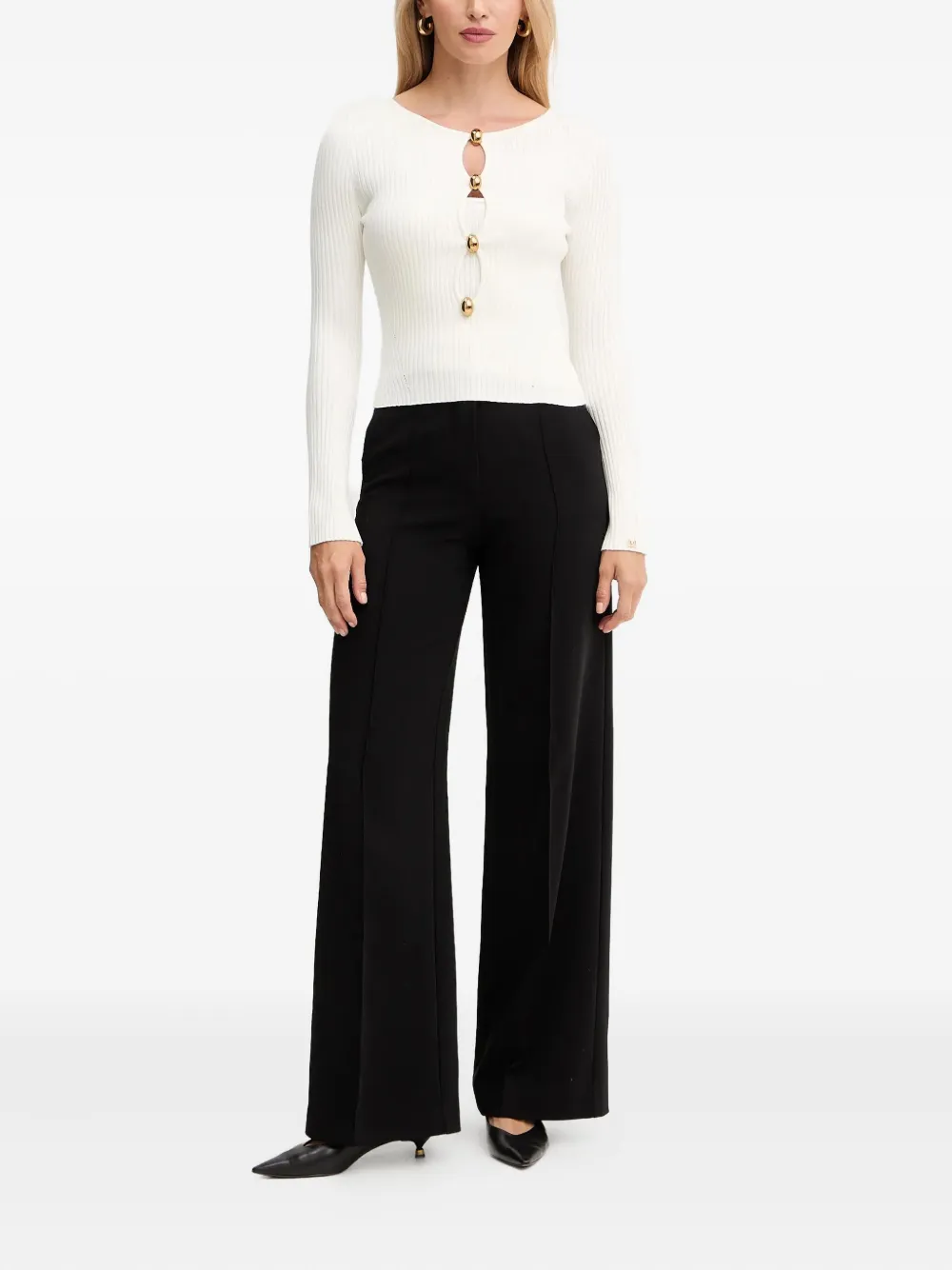 Marciano Button Ribbed Sweater In White