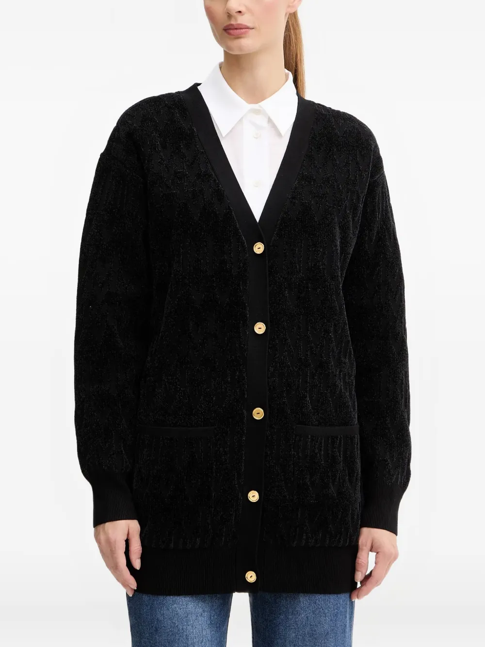 Marciano Monogram-pattern Cardigan In Black