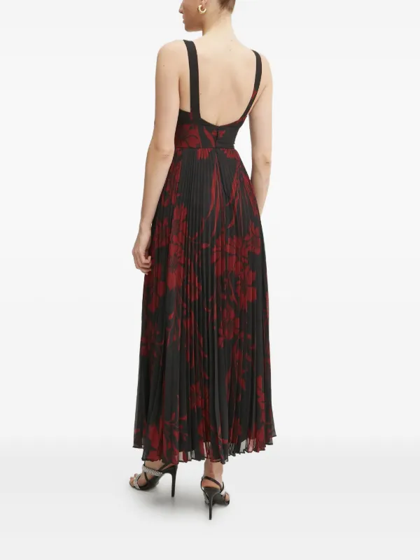 Marciano Floral Print Pleated Dress - Black