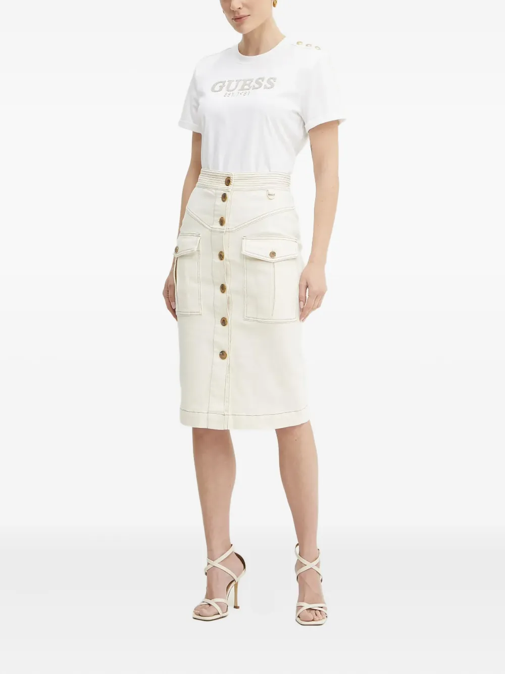 Marciano Naomi Pocket-detail Midi Skirt In Neutral