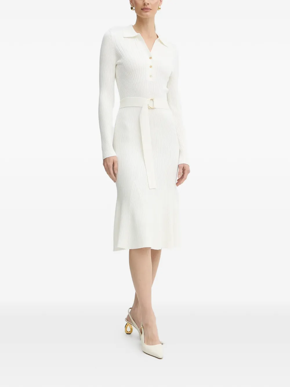 Marciano buttoned polo-collar midi dress - Wit