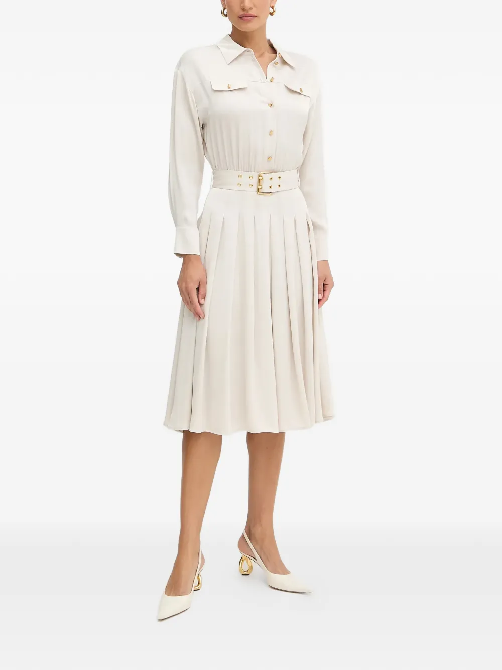 Marciano polo-collar pleated midi dress - Beige