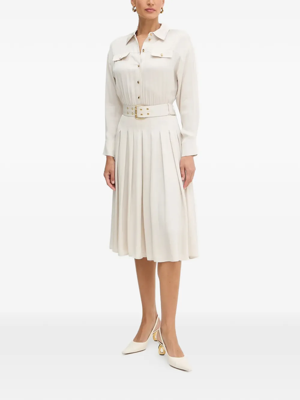 Marciano Polo-collar Pleated Midi Dress In Neutral