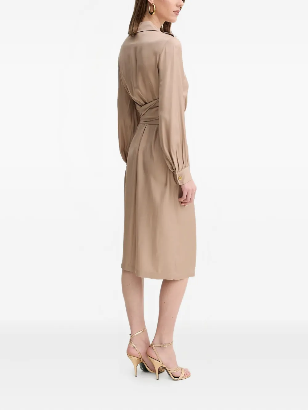 Marciano Tie-waist Long-sleeve Midi Dress In Neutral