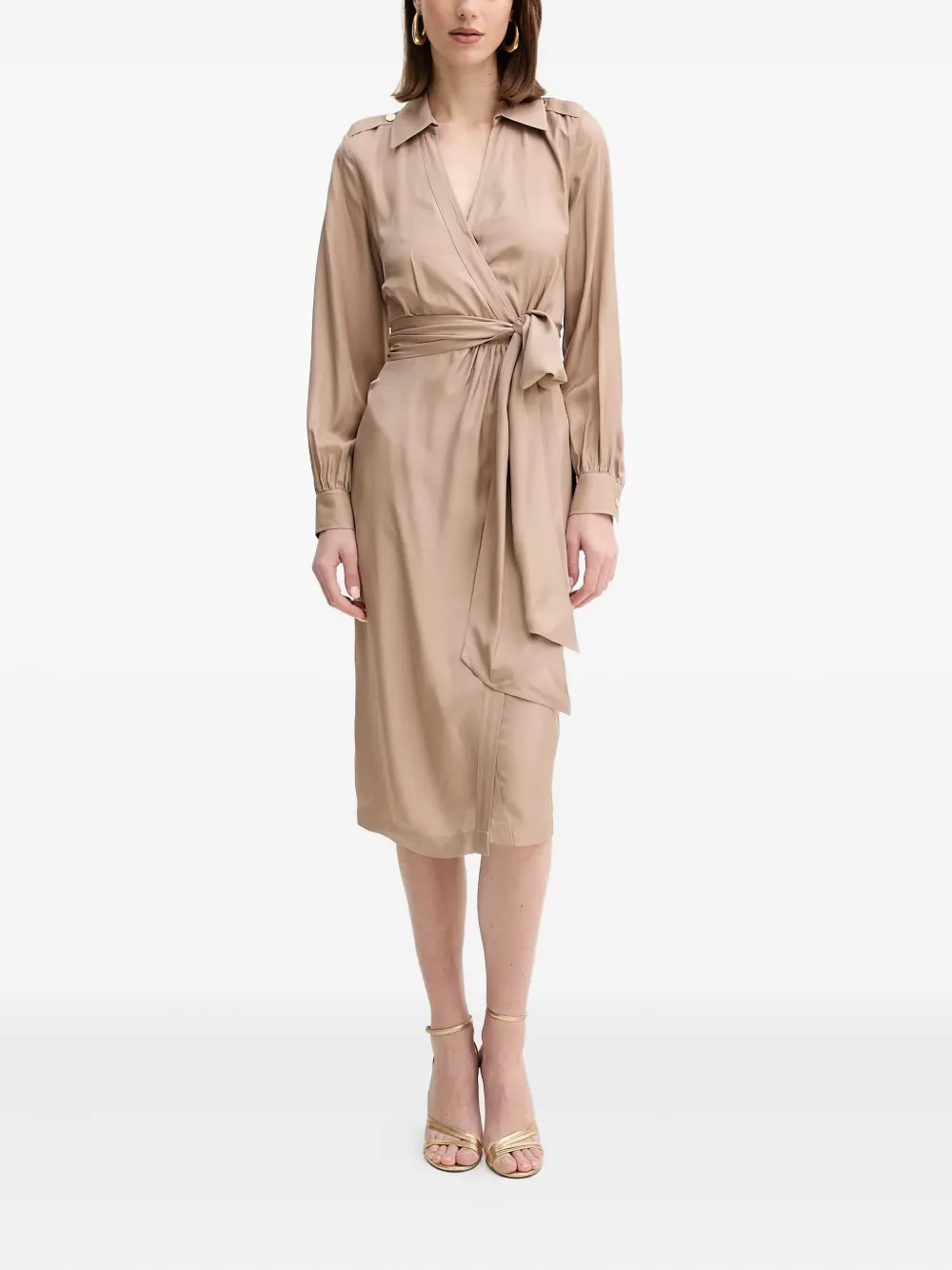 Marciano tie-waist long-sleeve midi dress - ニュートラル Marciano tie-waist long-sleeve midi dress - ニュートラル