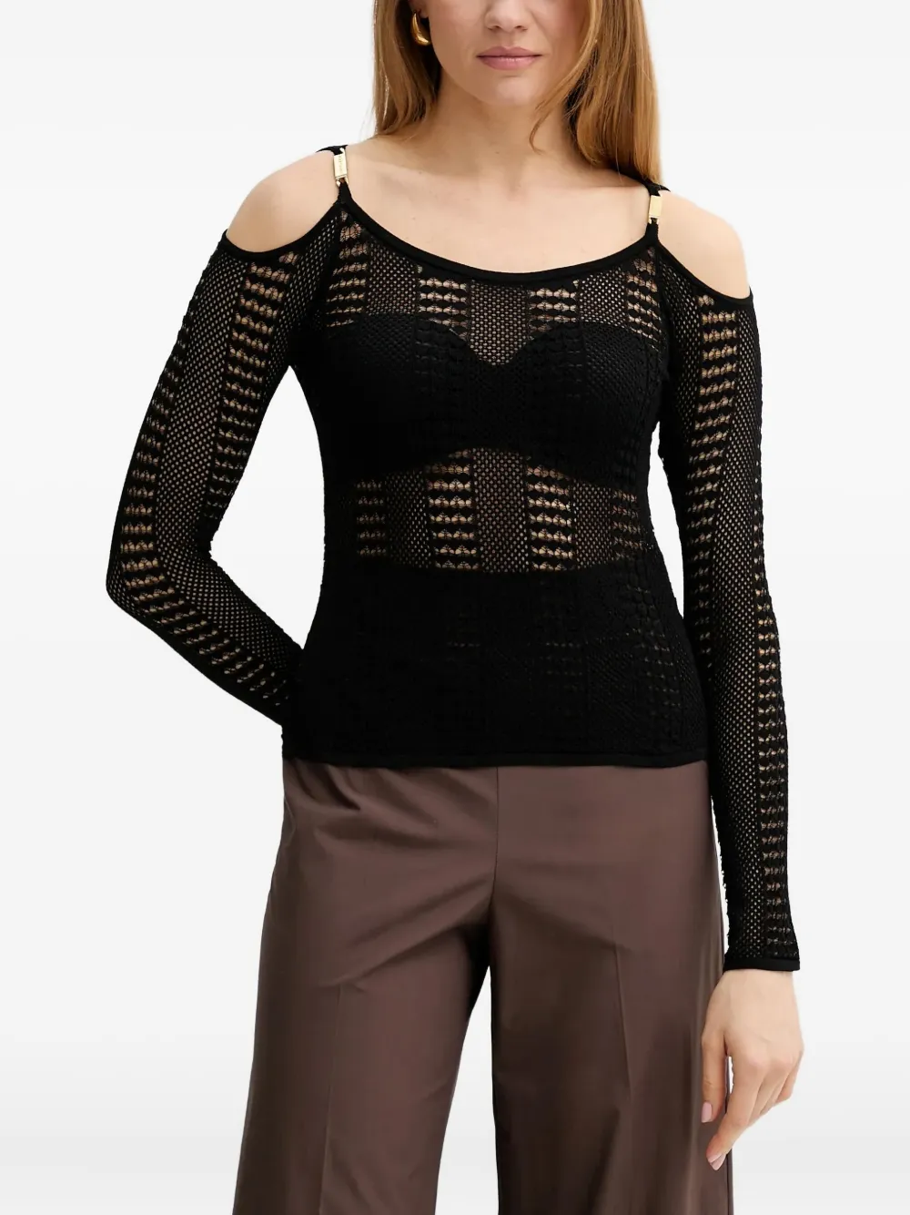 Guess Usa Open-knit Sweater In Black